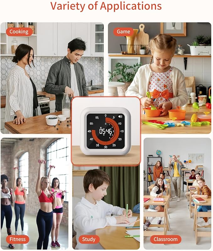 MeesMeek Digital Visual Timer - Max 11H 59M Rechargeable Countdown Timer with VA Display, Clear Digits, Adjustable Volume and Brightness, Magnetic Digital Timer for Kitchen, Classroom, Office (White)