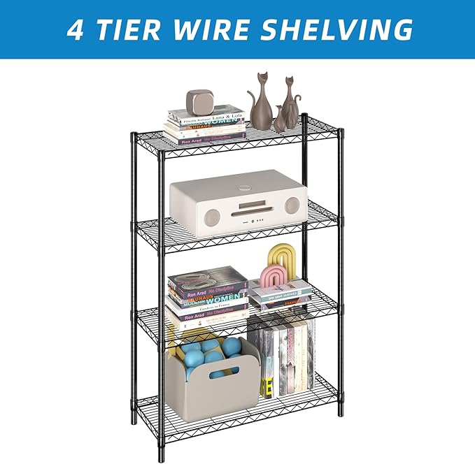 Guan River 4-Shelf Adjustable Metal Shelf Wire Shelving Unit Storage Rack Display Shelf for Office,Kitchen,Bedroom,Bathroom,Laundry,Pantry Basement,Garage(Black,36" L x 14" W x 54" H)