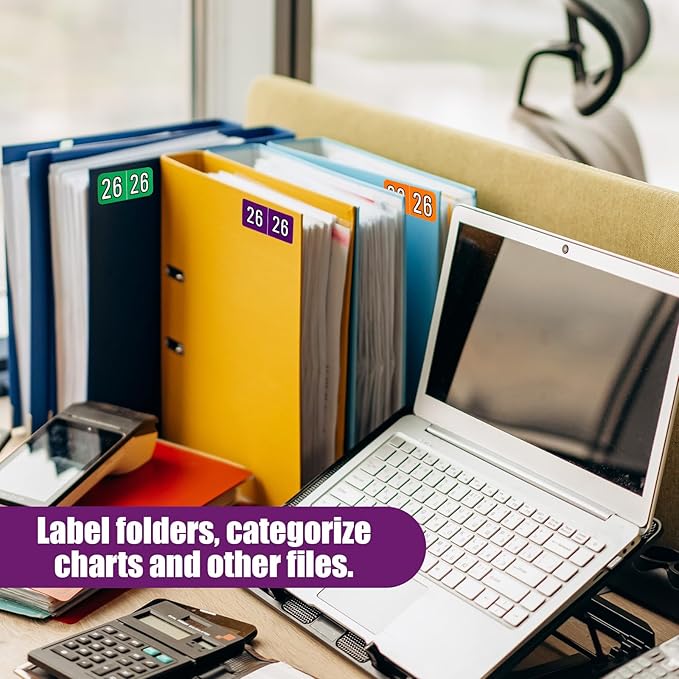 500pcs 2026 Year Stickers, 5x2.5cm/1.97x0.98in 26 Year Colored Self-Adhesive Chart Stickers File Folder Labels for Office Supplies (Night Purple)