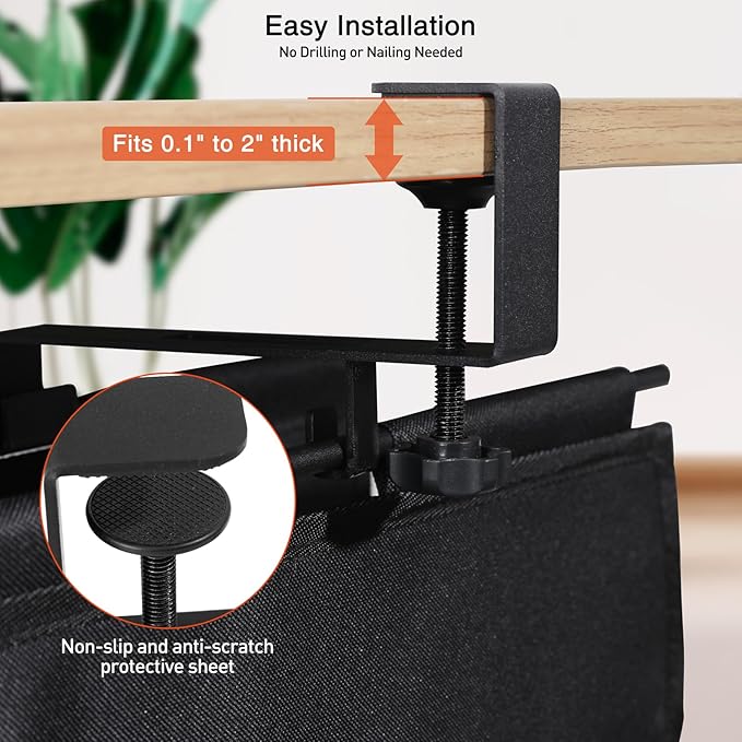 MAXECHO Under Desk Cable Management Tray 48" - Clamp on Wire and Cable Organizer for Storage and to Hide Cords - Ideal for Home Office - Premium Black Fabric Design