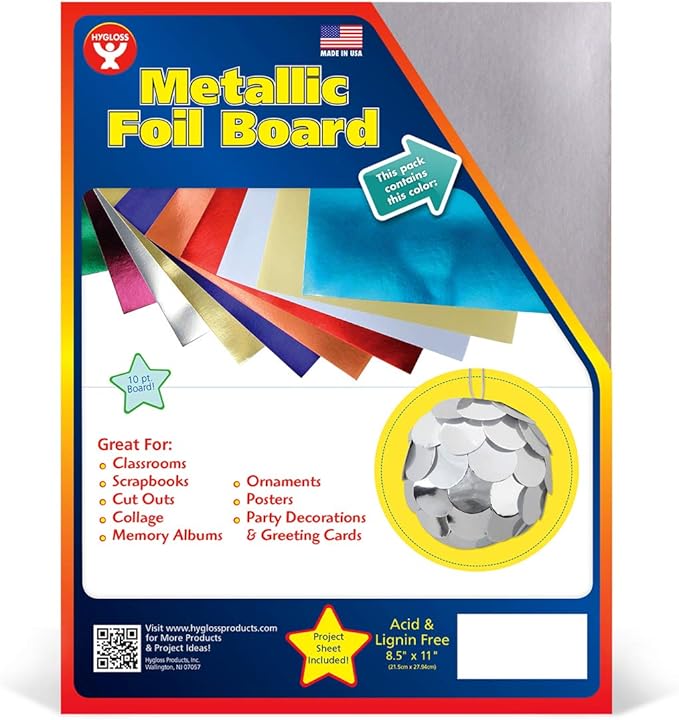Hygloss Metallic Cardstock Sheets – 100 Matte Silver Sheets, 8.5” x 11” - Sturdy 10 pt. – Metallic Foil Board Paper for Crafts, Scrapbooking, Posters & Decorations