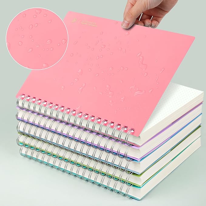 EMSHOI B5 Spiral Notebook Bullet Dotted journal, Large 7.48" X 10.15", 300 Pages/150 Sheets, 100gsm Dot Grid Paper, Waterproof Hardcover, for Office School Women Men Work Writing Notes-Pink