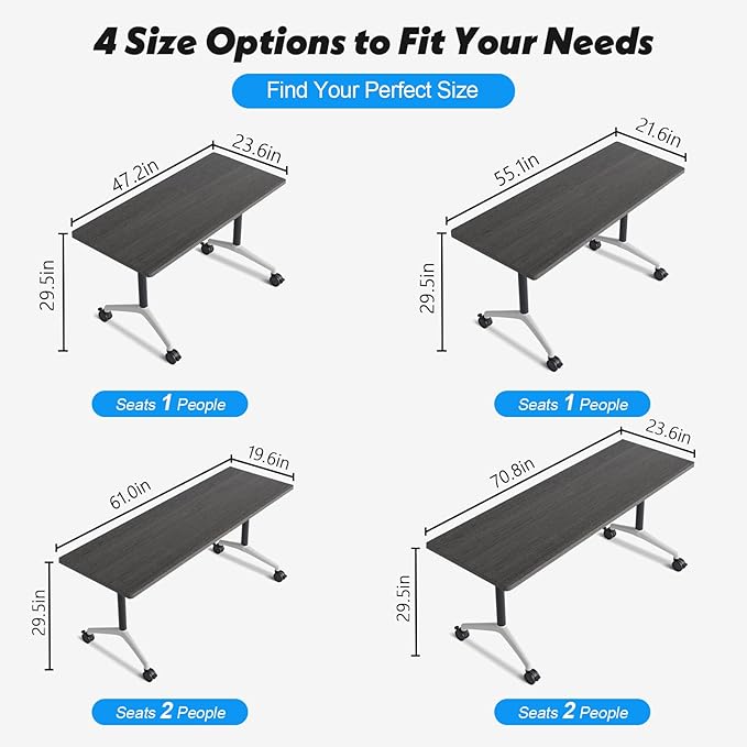 Goakwwuz Conference Room Table, Folding Conference Tables,Thicken Grey Tabletop,Flip Top Wooden Seminar Meeting Room Table for Conference Room Offices (8, Grey, 55.1”)