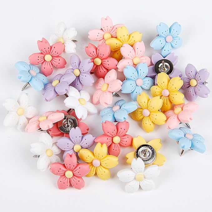Decorative Push Pins,30pcs Flower Push Pins for Cork Board Colorful Thumb Tacks Cute Push Pins Fun Thumb Tacks Decorative for Photo Wall, Feature Wall,Map, Bulletin Board, Office or Home