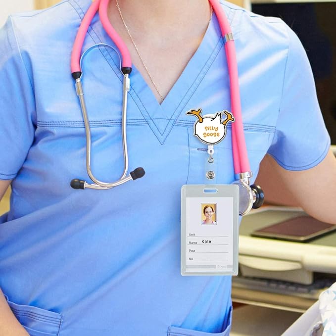 Badge Reel Retractable with ID Clip Goose Badge Reel Holder Funny Cute Acrylic Badge Accessories for Nurse Office Worker Teacher Students Woman Men