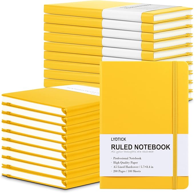 LYDTICK 20 Pack Journals for Writing College Ruled Notebooks Journal in Bulk, Hardcover Notebooks (200Pages) for Note Talking, Lined Bullet Journals for Home School Office, 5.7"x8.4", Yellow
