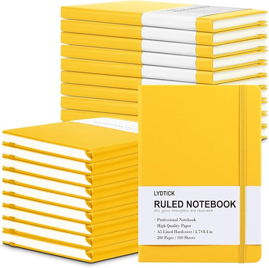 LYDTICK 20 Pack Journals for Writing College Ruled Notebooks Journal in Bulk, Hardcover Notebooks (200Pages) for Note Talking, Lined Bullet Journals for Home School Office, 5.7"x8.4", Yellow