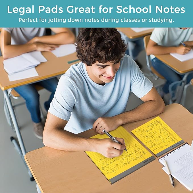 12pcs Legal Pads, Perforated Wide Ruled Writing Pad, Wide Ruled Legal Notepads, Lined Pads of Paper, Yellow paper Pads for office, school and daily notes(600 Sheets) (12, 5 X 8, Legal (5 x 8 inches))