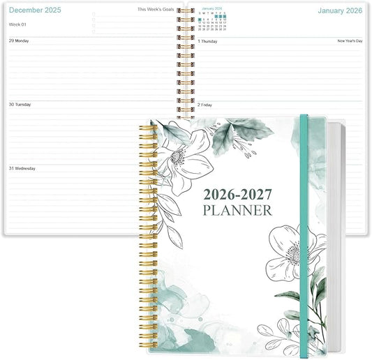2026-2027 Planner - 18 Months Weekly & Monthly Planner from January 2026 - June 2027, Spiral Planners 2026-2027 with Elastic Closure, Inner Pocket, Medium 8.5" x 11", Teal Floral