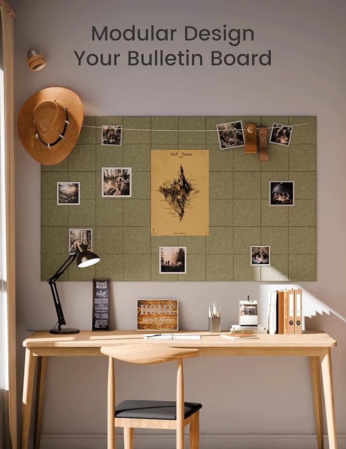 Fluxynara Large Felt Bulletin Board 48" x 36" Cork Board Alternative-12 Pack with 70 Safe Removable Adhesive Tabs, Cork Boards for Walls Cork Board for Home Office Classroom Pin Board (Olive Green)