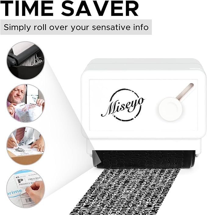 Miseyo Identity Theft Protection Roller Stamp Guard Your ID - White(3 Refill Ink Included)