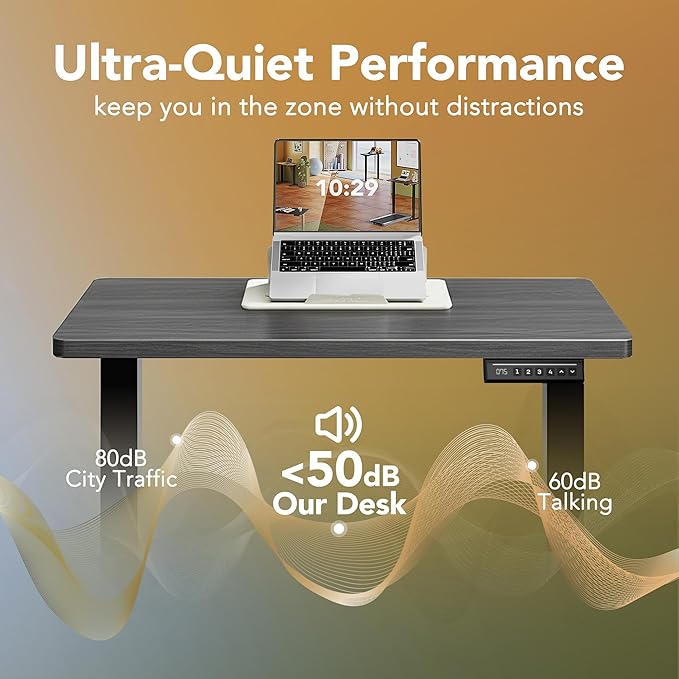 HUANUO Electric Standing Desk,55" x 28" Height Adjustable Desk, 4 Memory Height Settings, Sit to Stand Up Desk for Home Office, with Headphone Hook, Cable Manager, Vintage Brown