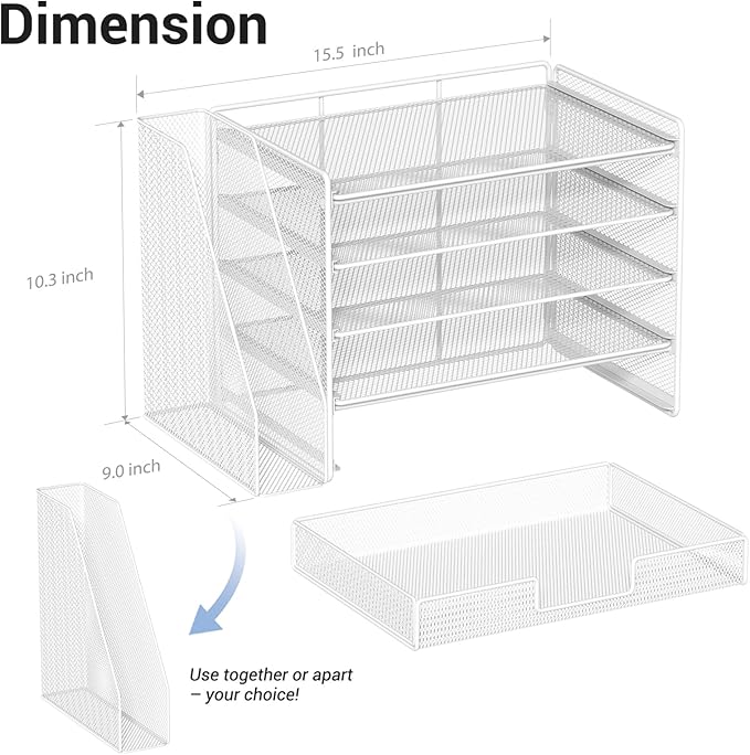 OPNICE Desk Organizer, 5-Tier Paper File Organizer with Drawer & Pen Holder, Office Desk Accessories, Workspace Desktop Organizer for Office Supplies(White)