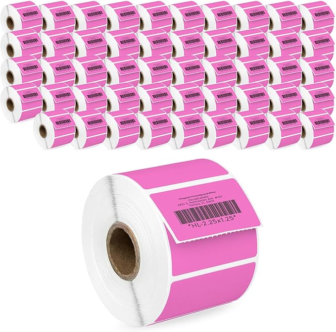 HOUSELABELS 2.25" x 1.25" Pink Address Labels on 1" Core Compatible with Zebra and Rollo Printers, 50 Rolls / 1,000 Labels per Roll