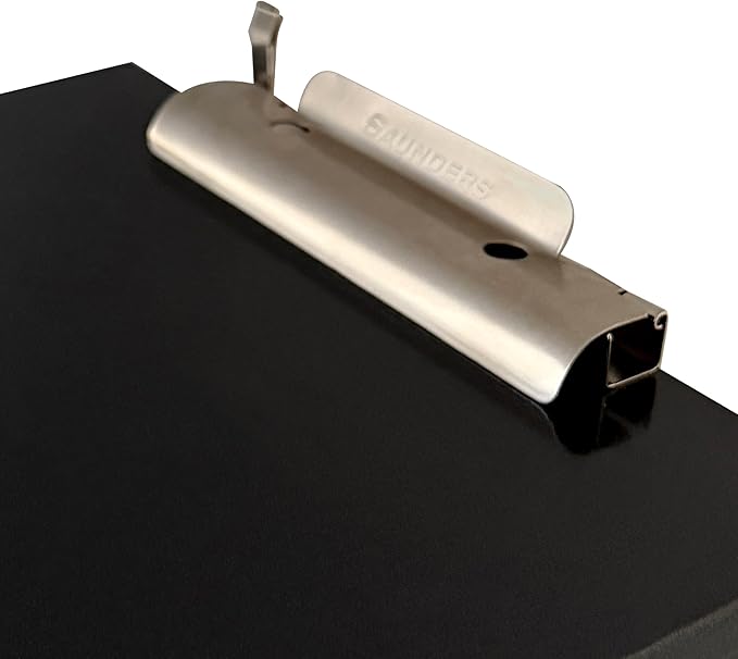 Saunders Metal Clipboard with Storage, Black Single Layer Nursing Clipboard Folio, Letter Size Paper Organizer, Steel Clip with Self Locking Latch, Form Holder for Office, School & Work - Made in USA