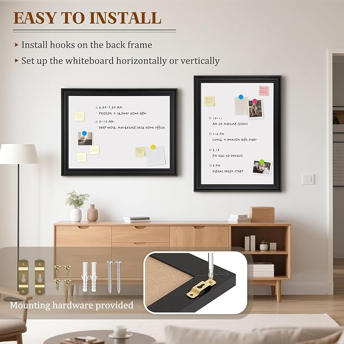 White Board for Wall, 24'' x 18'' Magnetic Dry Erase Board, Decorative Black Vintage Wooden Frame Whiteboard for Home Office School Dorm Kitchen