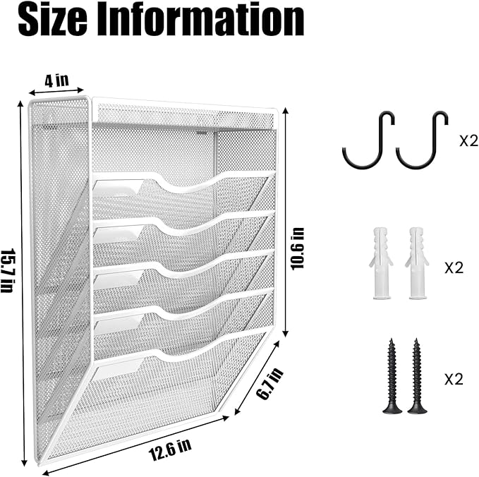 KZWKRG 6 Tier Wall File Organizer Hanging Vertical File Organizer, Wall Mounted Mail Paper Document Folder Holder, Mesh Magazine Rack Mail Document Organizer for Office School Home