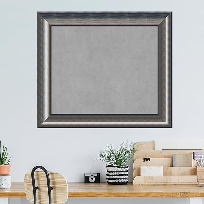 Amanti Art Silver Framed Magnetic Board 26x30 Medium Vision Board for use with Magnets, 100% Metal Sheet to Display Items as Office Decor or for Home Organization in mudroom, Kitchen or Kids Room
