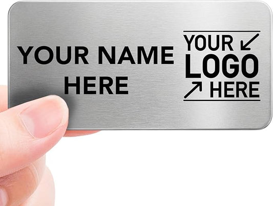 Magnet Me Up Custom Metallic Name Tag Badge - 1.5"x3" Logo Right- 20 mil Silver Aluminum, Personalized Logo & Name, Full Color, Customizable Identification Label for Business & Employee, Made in USA