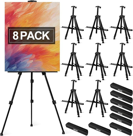 AROIC Art Painting Artist Easel Stand, Painting Display Easel Stand,Portable Adjustable Iron Tripod Display Stand with Bag, Height from 20 to 66 in for Table-Top/Floor Drawing and Displaying(8 Pack)