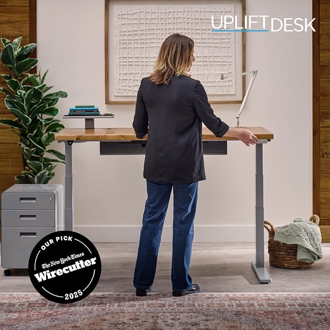 UPLIFTDESK V3 2-Leg Maple Laminate Wood Standing Desk – Adjustable Height, Advanced 1-Touch Memory Keypad, Under Desk Cable Management, Wire Grommets & Rocker Board (Black C-Frame, 80 x 30 inch)