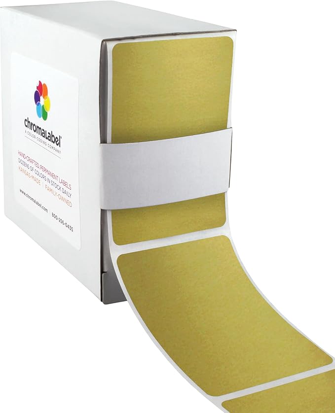 ChromaLabel 2 x 3 inch Permanent Color Code Rectangle Labels, 250 Labels per Dispenser Box, Metallic Gold