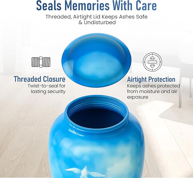 Modern Memorials Cremation Urn for Ashes - Large Urn for Man & Women - 200 Cubic Inches - Includes Velvet Storage Bag - Dove Style