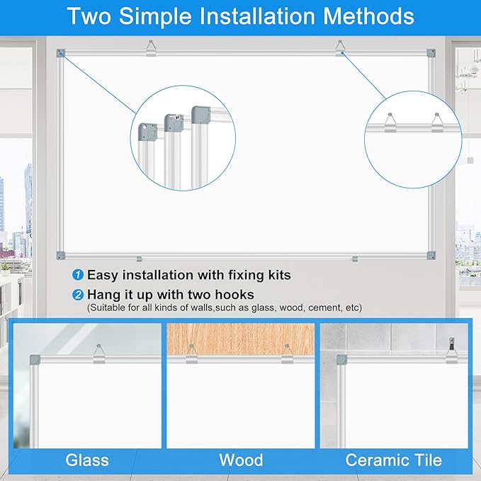 White Board Dry Erase Whiteboard for Wall 36" x 24" Aluminum Presentation Magnetic Whiteboards with Long Pen Tray, 12 Magnets, 3 Markers & 1 Eraser