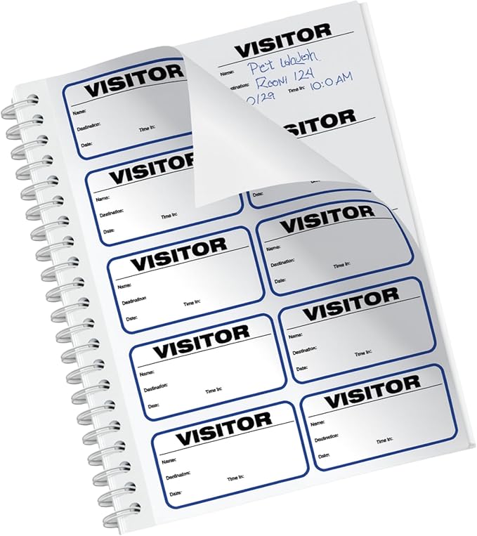 Threshold Visitor Badge Sign-in Book (500 Badges) | Name Tag Stickers | Hospital, Office, & Secretary Supplies | School Visitor Passes | Visiting Tag for Hospital | Visitor Badges