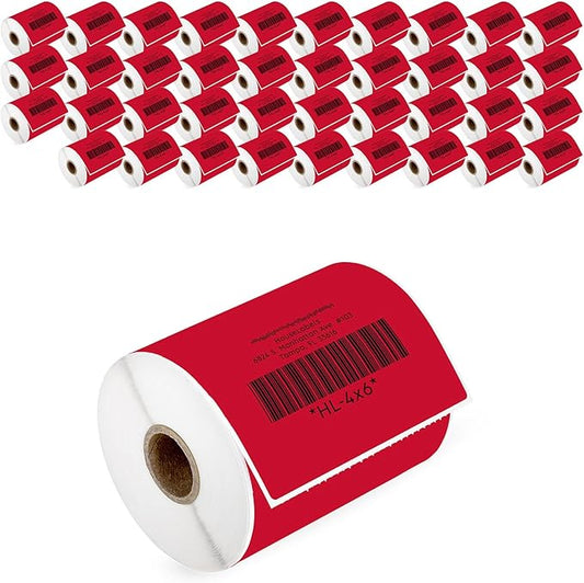 HOUSELABELS 4" x 6" Red Shipping Labels on 1" Core Compatible with Zebra and Rollo Printers, 40 Rolls / 250 Labels per Roll