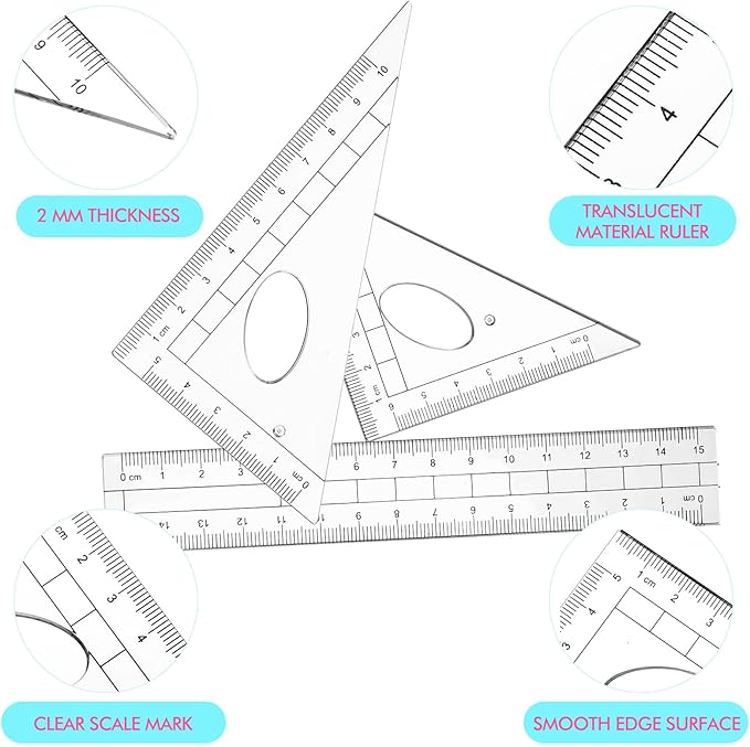 Zonon 24 Sets Math Geometry Kit Student 10 Pcs Shatterproof Storage Box Includes Compass, Rulers, Protractor, Eraser, Pencil Sharpener, Lead Refills, Pencil for Back to School Students Class Teacher
