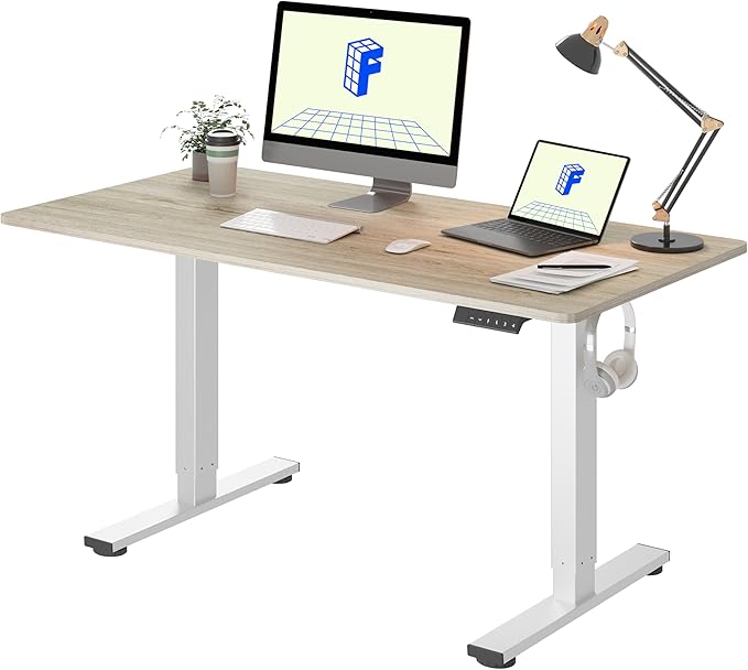 FLEXISPOT EN1 One-Piece Standing Desk, 48"x24" Seamless Desktop Electric Height Adjustable Desk for Home Office, Multi-Monitor Setups & Easy Assembly, White Wood Grain