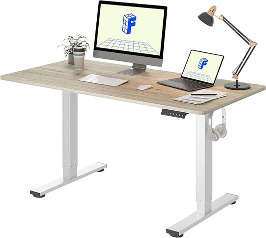 FLEXISPOT EN1 One-Piece Standing Desk, 48"x24" Seamless Desktop Electric Height Adjustable Desk for Home Office, Multi-Monitor Setups & Easy Assembly, White Wood Grain