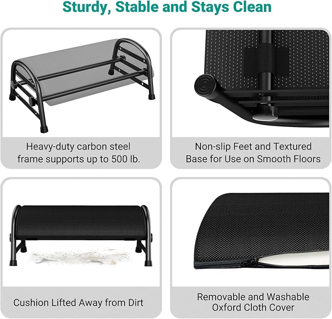 YEASHEIN Adjustable Foot Rest for Under Desk at Work, Ergonomic Under Desk Footrest with 6 Positions, Foot Stools for Under Office Desk Chair, Leg Rest for Home, Car, Computer, Gaming Accessories