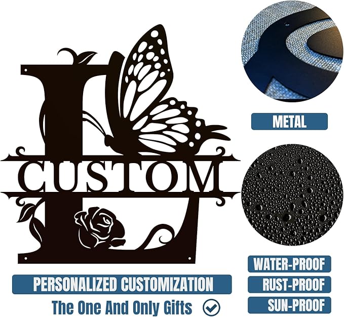 Personalized Custom Letter Name metal Signs,Custom Black Letter Monogram Wall Art Decor,Metal Signs Plaques Outdoor wall Decorative Signage (L)