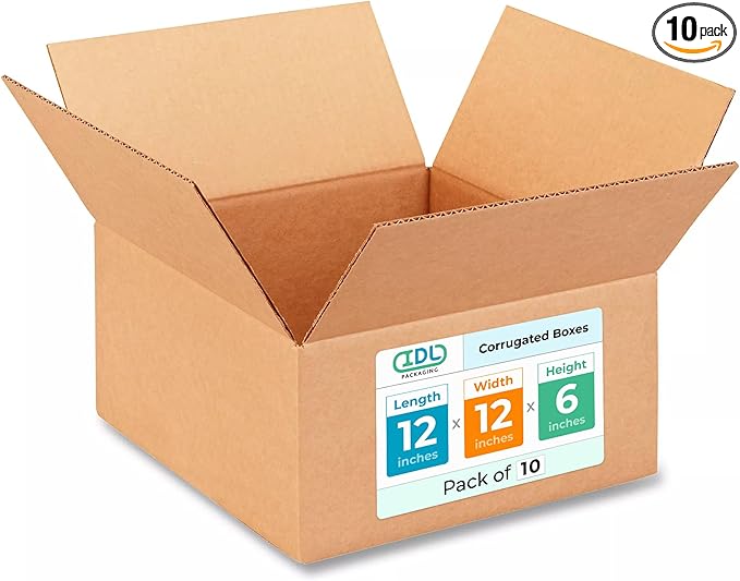 Medium Moving & Shipping Boxes 12x12x6 inches (10-Pack) - Extra Strength 200 lb vs Regular - Corrugated Boxes for Packaging - Medium Box for USPS, UPS, FedEx - Carton Box by IDL Packaging