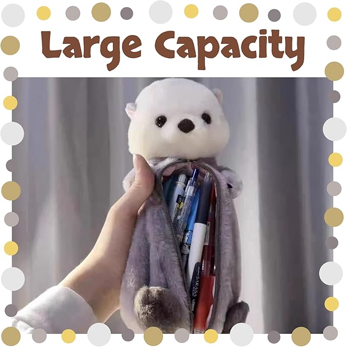 XZR Cute Pen Bag Case Box Stocking Stuffers Cute Creative Animal Cartoon Large Capacity Shark Bird Zipper Organizer Storage Bag Box Nice Gift (Sea otter)