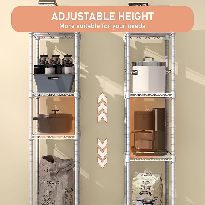 M MZG 480 lbs Storage Shelves 4 Tier Shelving Units for Storage, Wire Shelving Unit for Closet, Adjustable Shelves for Bathroom Steel Organizer Wire Rack, White 11.8" D x 11.8" W x 47.3" H