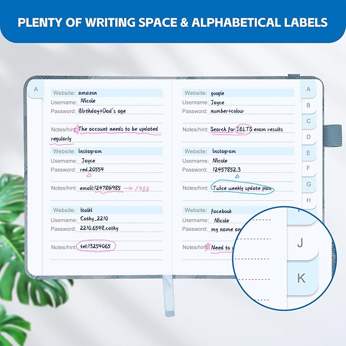 MOSA BEAR Password Keeper Book with Alphabetical Tabs，4.3"x5.7" Small Password Books for Seniors Password Notebook for Internet Website Address Log in Detail(NZQL)