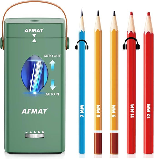 AFMAT Electric Pencil Sharpener, Rechargeable & Cordless, Fully Automatic Pencil Sharpener for Classroom, Auto in & Out, 5 Sharpness Modes, Heavy Duty Sharpeners for 6-12mm No.2/Jumbo Pencils PSC7