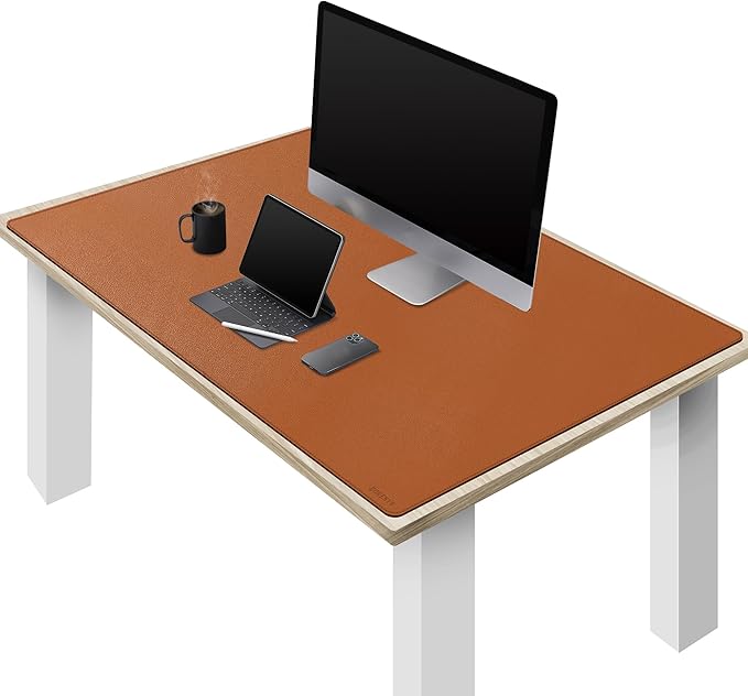 ZORESYN Large PU Leather Desk Pad 51.18x27.56 Inches, Waterproof Gaming Mouse Mat with Non-Slip Suede Base, Desk Blotter Protector for Office Home, Light Brown