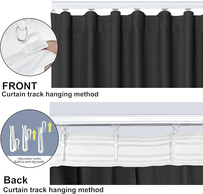 Cbsroro Room Divider Curtains, Blackout Ceiling Track Curtains with Hooks Wall Dividers for Bedroom Living Room Separation Office Privacy Partition, Noise Reduction, W100 × L84 Inch,1 Panel, Black