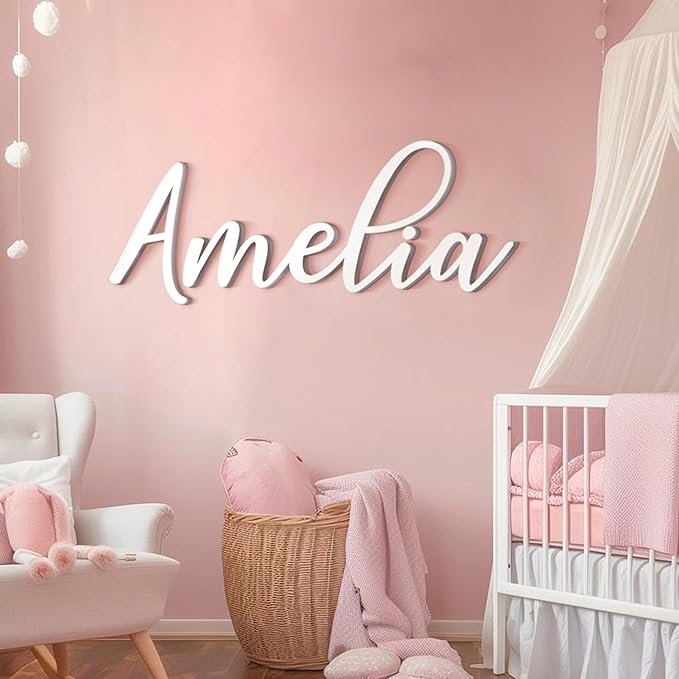Personalized Wooden Name Sign for Nursery - Custom Name Signs for Kids Room, Personalized Nursery Name Sign - Perfect Room Decoration, Wall Name Decoration & Wedding signs, Family Name Signs (Single Name)