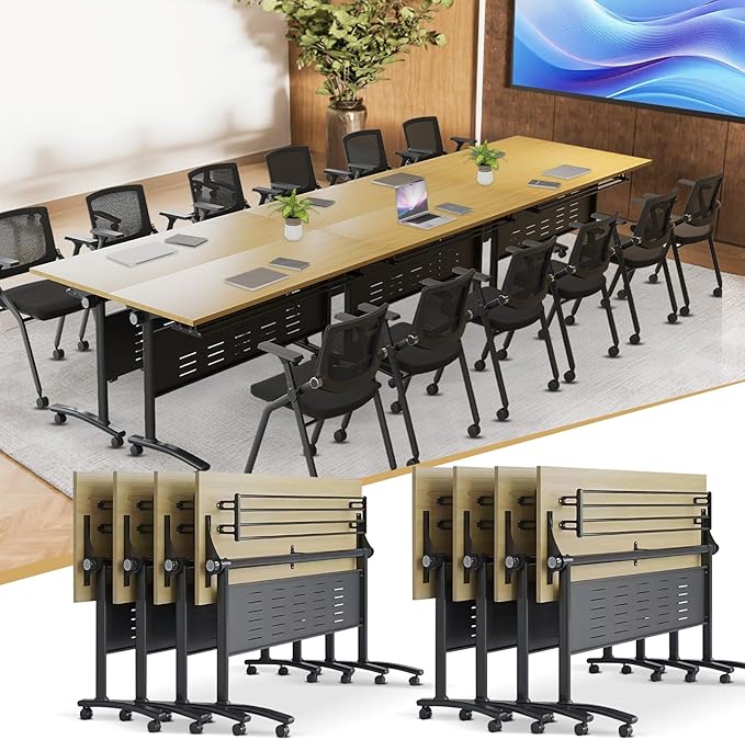 Conference Table,55.1''Folding Conference Room Table for 4-12 People,Mobile Flip Top MeetingTraining Table with Different Coulor and Styles for Offices, Classrooms,Meeting Room (8, 61''E)