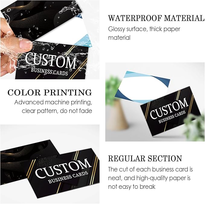 Custom Business Cards - 300gsm Matte Paper Waterproof Front & Back Printed 3.5x2 inch Customizable Logo/Text/QR Code 100/200/500/1000/2000 Pcs