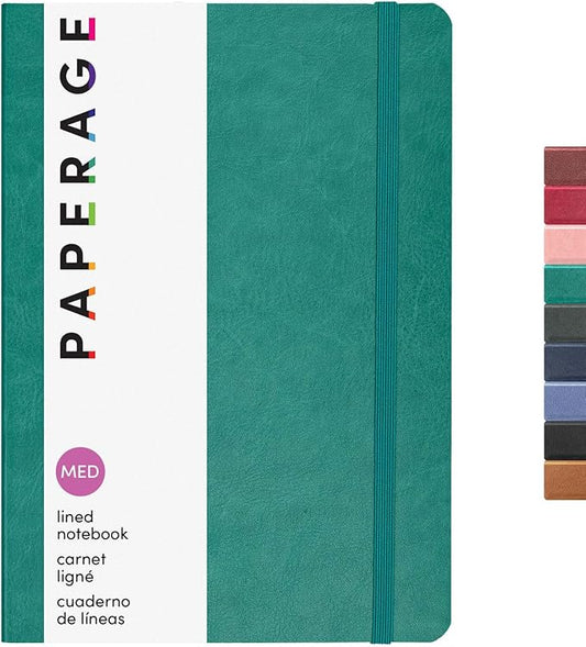 PAPERAGE Softcover Lined Journal Notebook (Teal), 160 Pages, Medium College Ruled Notebook, 5.6 inches x 7.9 inches - 100 GSM Thick Premium Paper, Soft Vegan Leather Journal for Home, Work & School