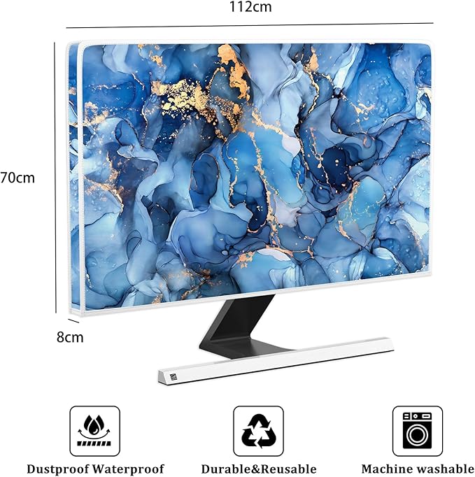 Baocicco Navy Blue Gold Marble Waterproof TV Dust Cover 45, 46, 47, 48 Inch Creative Texture Grain Television Screen Cover Abstract TV Display Protectors Protective LED LCD OLED TVs Dust-Proof
