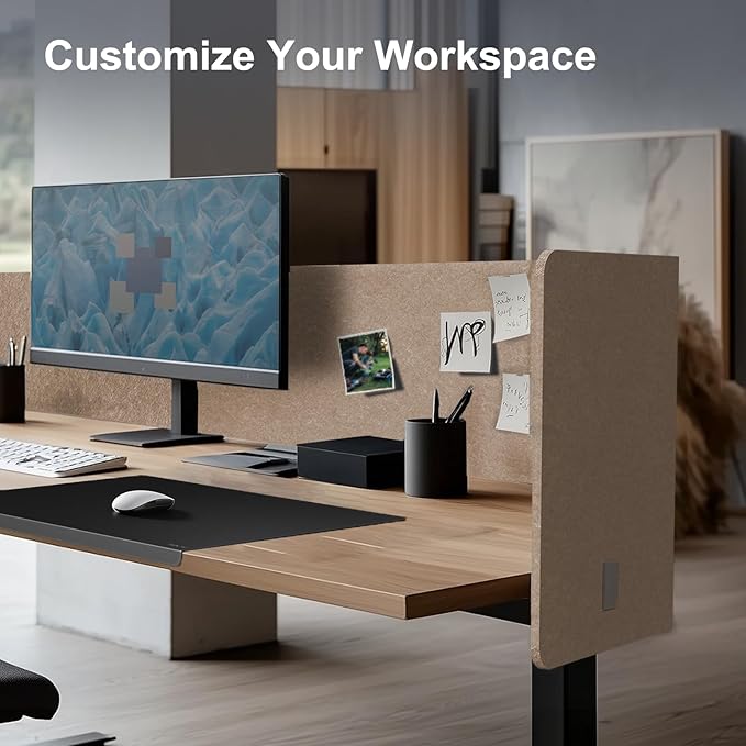 ERGO COLLECT Desk Privacy Panel,2PCS L-Shaped Clamp-On Office Desk Divider,2-in-1 Adjustable Acoustic Desktop Partition Or Under Desk Modesty Screen,for Office,Home,Felt(Dark Camel, 47.2" x 17.7")