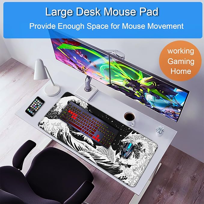 Gaming Mouse Pad, 31.5x15.7 inch Large Extended Computer Keyboard Mouse Mat, Water Resist Non-Slip Mousepad Rubber Base Long XXL Desk Mouse Pad for Gaming, Office & Home, Dragon