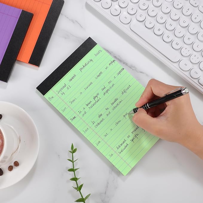 Thboxes 8 Packs Small Note Pads 5x8, Color Legal Pad 5x8 College Ruled Small Legal Pad Perforated Lined Writing Pads for Home, Study, Office, To-Do Lists, 50 Sheet/notepad, Multicolor